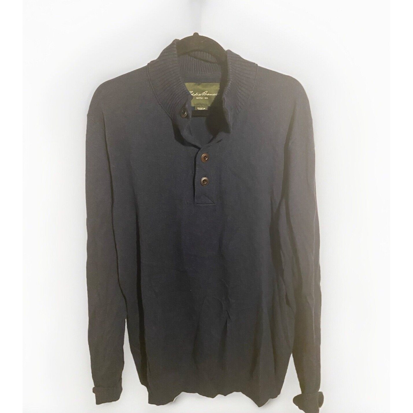 Eddie Bauer Button Sweater Mens Size Tall Xl Navy Blue Henley